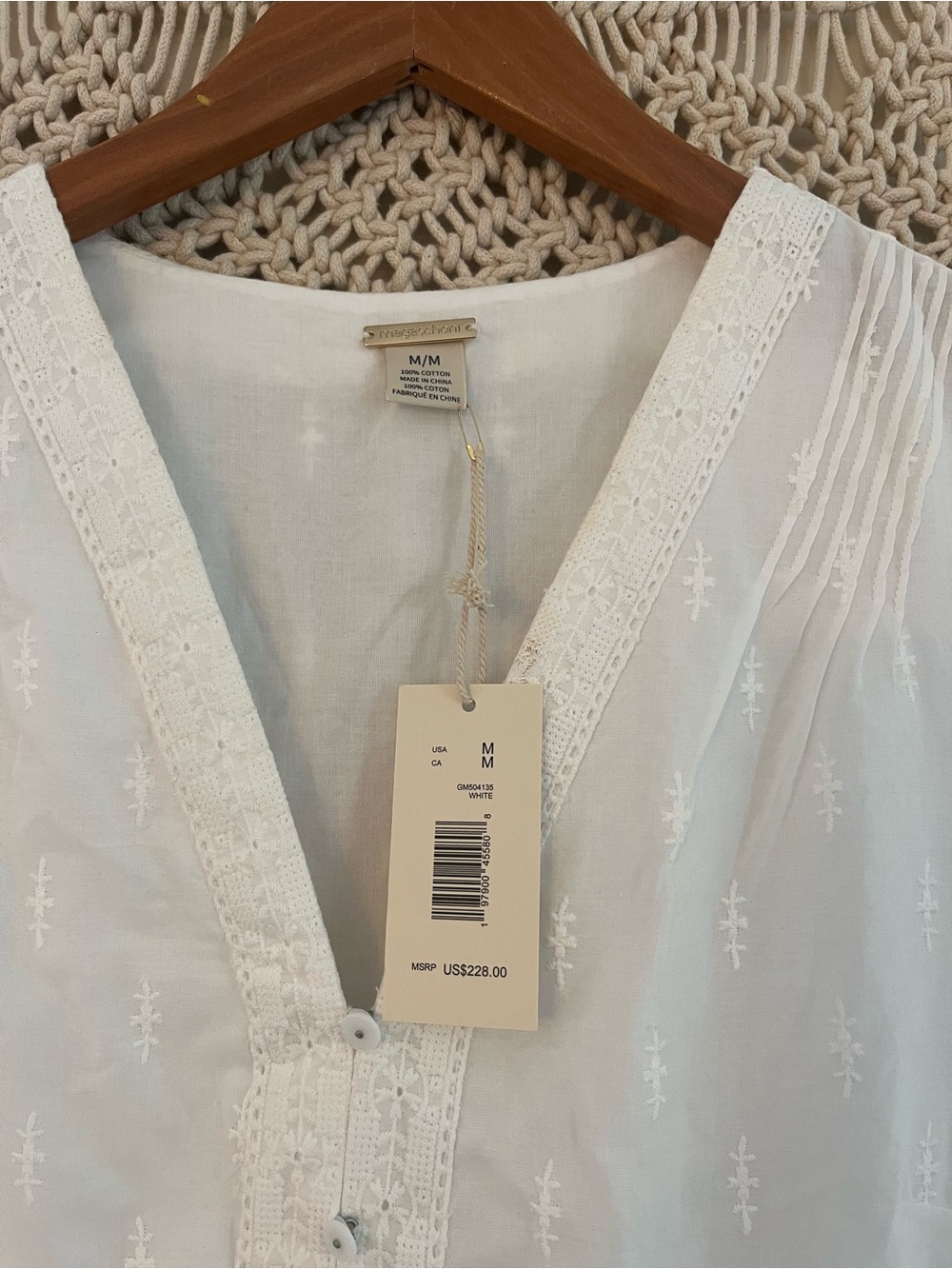 NWT Magaschoni White Linen Eyelet Short Sleeve Button-Front Maxi Dress Medium - Picture 5 of 13